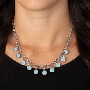 NEW Boutique Formal Icy Blue Opal Silver Necklace & Earrings Fashion Jewelry Set